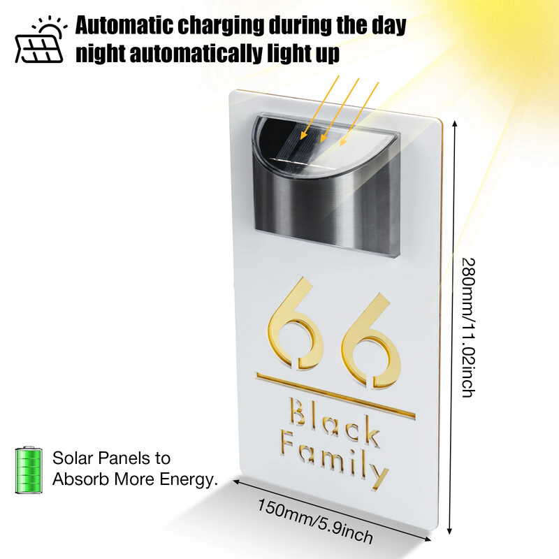 Individualūs išoriniai namo numeriai LED saulės šviesos lazeriu pjaustyti akrilo plokštės namo numeris lauko viešbučio buto numerio durų ženklas