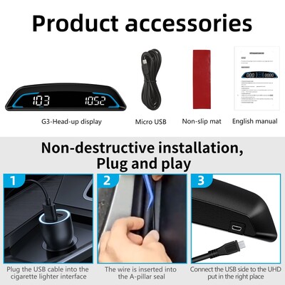 G3 / B3 Head Up Display OBD2 GPS Smart Car HUD skaitmeninis spidometras Apsaugos signalizacija RPM Vandens temperatūros tachometro laikrodis