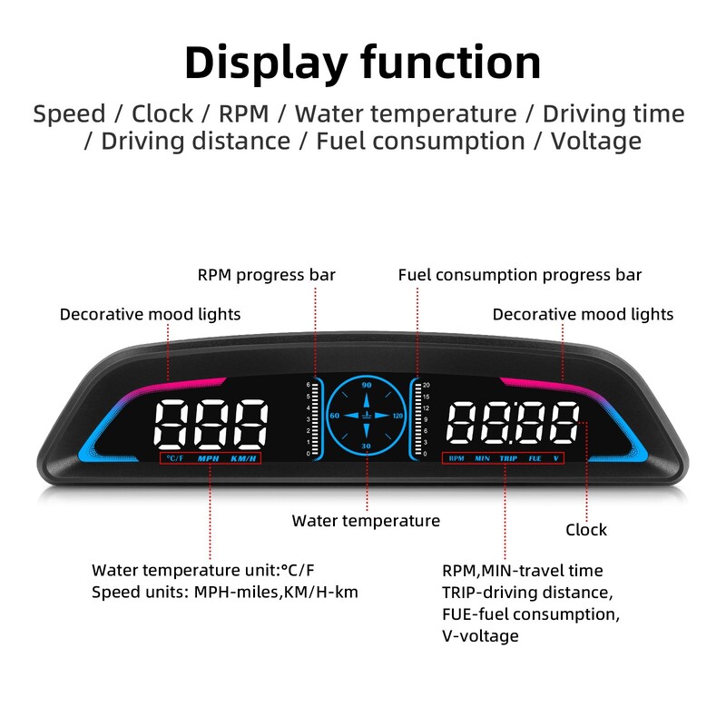 G3 / B3 Head Up Display OBD2 GPS Smart Car HUD skaitmeninis spidometras Apsaugos signalizacija RPM Vandens temperatūros tachometro laikrodis