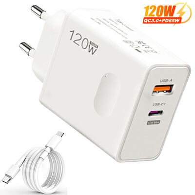 Încărcător rapid de 120 W Cablu PD USB tip C Încărcare rapidă Adaptor 3.0 de încărcare rapidă pentru telefoane mobile iPhone Xiaomi Samsung Oneplus Pixel