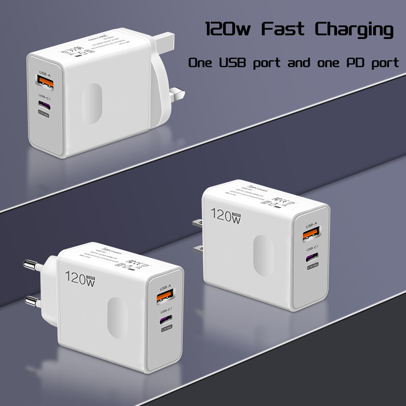 Încărcător rapid de 120 W Cablu PD USB tip C Încărcare rapidă Adaptor 3.0 de încărcare rapidă pentru telefoane mobile iPhone Xiaomi Samsung Oneplus Pixel