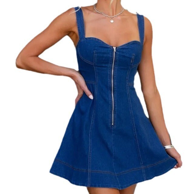 Ευρωπαϊκή και αμερικανική μόδα νέο διασυνοριακό ανεξάρτητο σταθμό αμάνικο μακρύ τζιν φόρεμα παλιό casual φόρεμα 3233