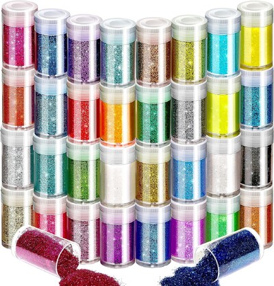 32 Bottls Holographic Glitter, Style Reflective Body Glitter for Eyes Face Cheek Hair Nails Lips, Festival Cosmetic Glitter Spa