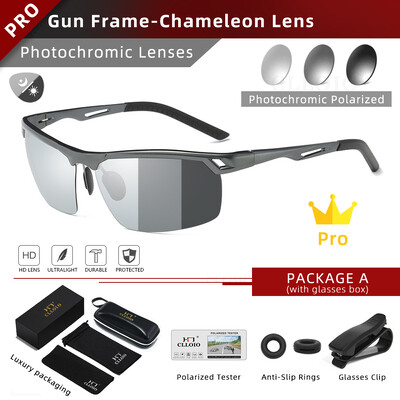 CLLOIO alumiiniumist ääristeta fotokroomsed päikeseprillid meeste polariseeritud päeva-öö sõiduprillid pimestamisvastased UV400 kameeleon päikeseprillid