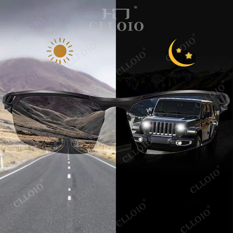 CLLOIO alumiiniumist ääristeta fotokroomsed päikeseprillid meeste polariseeritud päeva-öö sõiduprillid pimestamisvastased UV400 kameeleon päikeseprillid