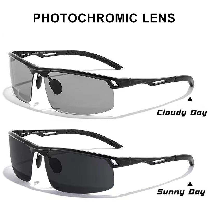 CLLOIO alumiiniumist ääristeta fotokroomsed päikeseprillid meeste polariseeritud päeva-öö sõiduprillid pimestamisvastased UV400 kameeleon päikeseprillid