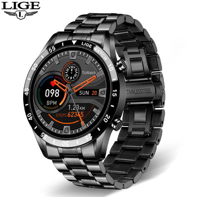 LIGE Luxury Full Circle Touch Screen Ανδρικό Έξυπνο ρολόι Bluetooth Call Steel Band Αδιάβροχο αθλητικό ρολόι γυμναστικής για Android IOS