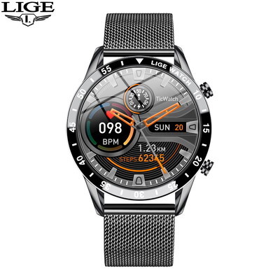 LIGE Luxury Full Circle Touch Screen Ανδρικό Έξυπνο ρολόι Bluetooth Call Steel Band Αδιάβροχο αθλητικό ρολόι γυμναστικής για Android IOS