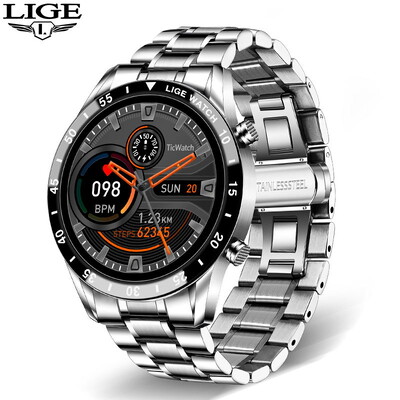 LIGE Luxury Full Circle Touch Screen Ανδρικό Έξυπνο ρολόι Bluetooth Call Steel Band Αδιάβροχο αθλητικό ρολόι γυμναστικής για Android IOS