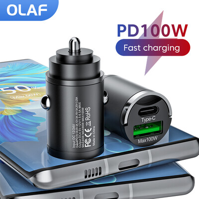 Olaf Mini 100W PD QC Pull Ring Φορτιστής αυτοκινήτου γρήγορης φόρτισης USB C Προσαρμογέας φορτιστή τηλεφώνου αυτοκινήτου για iPhone 13 12 Xiaomi Samsung Huawei