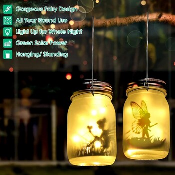 Solar Mason Jar Light Соларен фенер Приказни светлини Водоустойчив IP65 Висяща стояща соларна лампа Градински орнамент за тревна площ