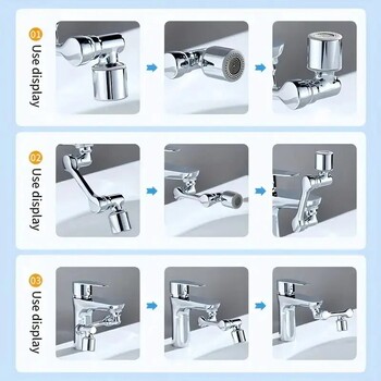 2 τεμ. Faucet Extender, ABS Robotic Arm, Single Mode, 1080° Περιστρεφόμενη προέκταση βρύσης γενικής χρήσης, περιστρεφόμενη βρύση για νεροχύτη μπάνιου