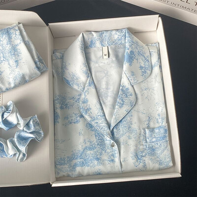 2023. aasta sügis, uus jääsiidist naiste pidžaama-revääridega kardiganide komplektid naistele, 2-osaline komplekt, moeprintimiskomplekt, riided naistele