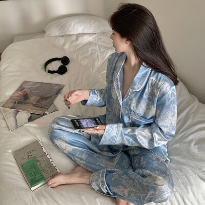 2023. aasta sügis, uus jääsiidist naiste pidžaama-revääridega kardiganide komplektid naistele, 2-osaline komplekt, moeprintimiskomplekt, riided naistele