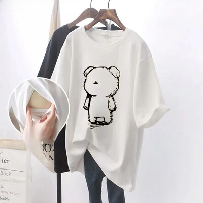 Madingi krūtimi maitinantys marškinėliai trumpomis rankovėmis trumpomis rankovėmis, universalūs vasaros lauko drabužiai mamoms.