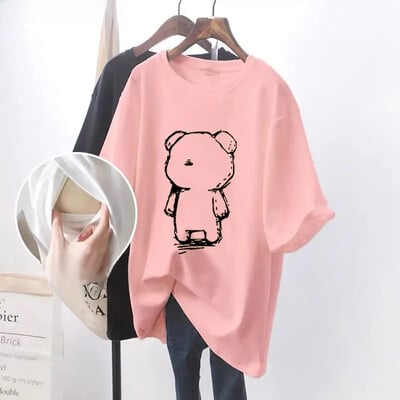 Madingi krūtimi maitinantys marškinėliai trumpomis rankovėmis trumpomis rankovėmis, universalūs vasaros lauko drabužiai mamoms.