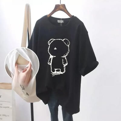 Madingi krūtimi maitinantys marškinėliai trumpomis rankovėmis trumpomis rankovėmis, universalūs vasaros lauko drabužiai mamoms.