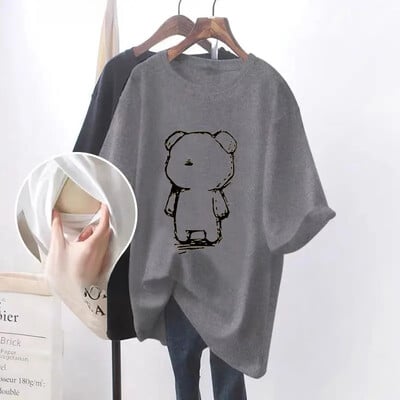 Madingi krūtimi maitinantys marškinėliai trumpomis rankovėmis trumpomis rankovėmis, universalūs vasaros lauko drabužiai mamoms.