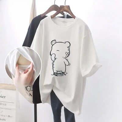 Madingi krūtimi maitinantys marškinėliai trumpomis rankovėmis trumpomis rankovėmis, universalūs vasaros lauko drabužiai mamoms.