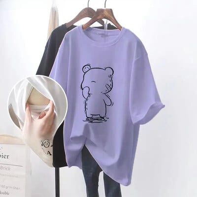 Madingi krūtimi maitinantys marškinėliai trumpomis rankovėmis trumpomis rankovėmis, universalūs vasaros lauko drabužiai mamoms.