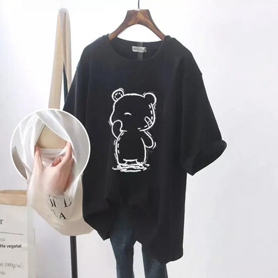 Madingi krūtimi maitinantys marškinėliai trumpomis rankovėmis trumpomis rankovėmis, universalūs vasaros lauko drabužiai mamoms.