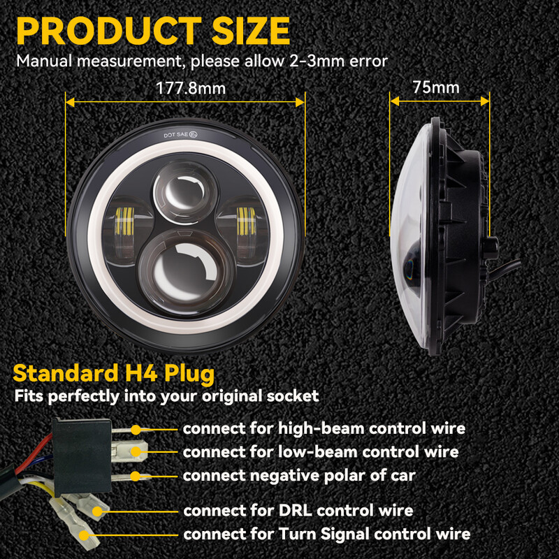 Universalus 7 colių Led automobilio motociklo priekinis žibintas DRL H4 priekinis žibintas, skirtas Harley BMW Yamha Honda 7" priekiniam žibintui