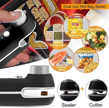 Επαναφορτιζόμενη 2 σε 1 τσάντα Mini Heat Sealer, Storage Bag Plastic Package Snack Sealer Clip Bag Handheld Heat Sealer, Plastic Bag USB