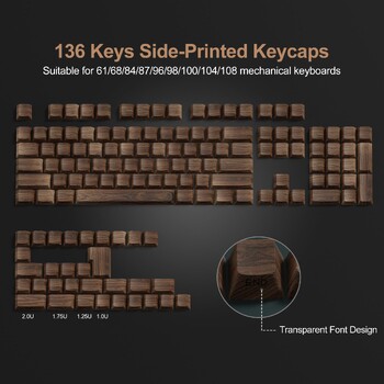 136 Keys Wood Grain Shine Through Keycaps Dye Subside Print PBT Keycaps Cherry Profile for Cherry Gateron MX Switch Keyboard