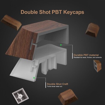 136 Keys Wood Grain Shine Through Keycaps Dye Subside Print PBT Keycaps Cherry Profile for Cherry Gateron MX Switch Keyboard