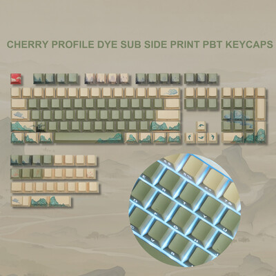 136 klahvi Puidu tera läige läbi klahvikorkide Värvi alumine külg Trüki PBT klahvikatted Cherry profiil Cherry Gateron MX Switchi klaviatuurile