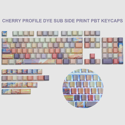 136 klahvi Puidu tera läige läbi klahvikorkide Värvi alumine külg Trüki PBT klahvikatted Cherry profiil Cherry Gateron MX Switchi klaviatuurile