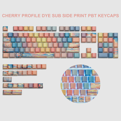 136 klahvi Puidu tera läige läbi klahvikorkide Värvi alumine külg Trüki PBT klahvikatted Cherry profiil Cherry Gateron MX Switchi klaviatuurile