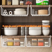 1 τμχ Λευκό/Μαύρο Δίχτυ Κρεμαστό Δίχτυ Σιδερένιο Υλικό Μεγάλης Χωρητικότητας Κρεμαστό κάτω από Ντουλάπα Ντουλάπα Αποθήκευση Καλάθι Εργαλεία κουζίνας