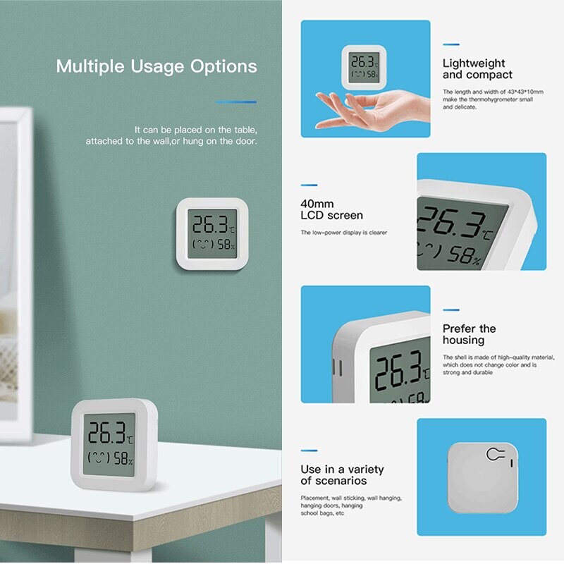 Senzor de temperatură umiditate Tuya Mini afișaj LCD compatibil cu APP Bluetooth Telecomandă Termometru Higrometru