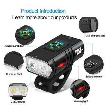 BK02 Велосипедна светлина USB акумулаторна T6 LED велосипедна лампа 6 режима MTB фенерче Велосипеден фар за колоездене Велосипедна предна лампа