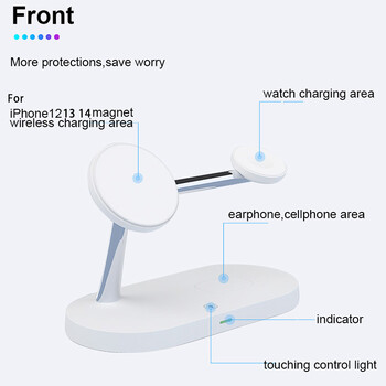 3 σε 1 Wireless Charger Stand Magnetic for iPhone 12 13 14 15 Fast Charging Station for Apple Watch 9 8 7 6 5 Airpods 2 3 Pro