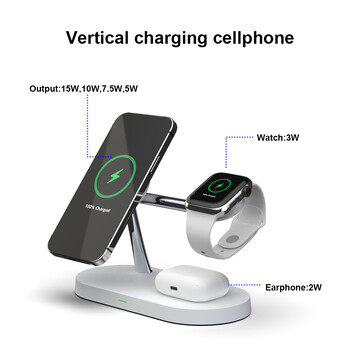 3 σε 1 Wireless Charger Stand Magnetic for iPhone 12 13 14 15 Fast Charging Station for Apple Watch 9 8 7 6 5 Airpods 2 3 Pro