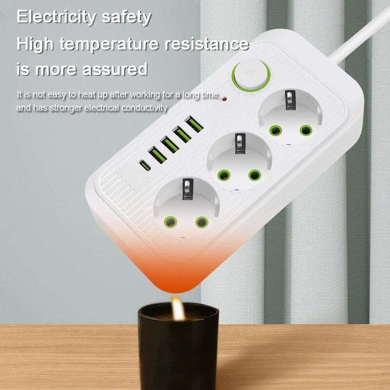 5 m EU-pistikuga vahelduvvoolu pistikupesad Multitap pistikupesa pikendusjuhe voolujuhe USB-tüüpi C kiirlaadimisvõrgu filtriadapteriga