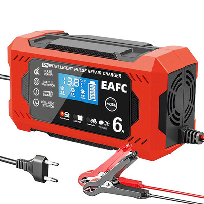 Auto akulaadija 6A 12V auto ja mootorratta aku laadimisseade plii-happeaku nutikas remondi LCD-ekraan