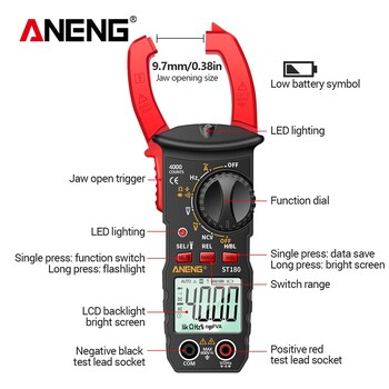 ANENG ST180 4000 Counts Digital Clamp Meter AC Current Multimeter Амперметър Voltage Tester Car Amp Hz Capacitance NCV Ohm Tool