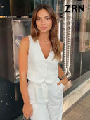 ZRN Ženski modni asimetrični prsluk s prednjim gumbima Vintage V izrez bez rukava Ženska gornja odjeća Chic Top prsluk