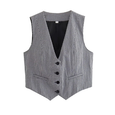 ZRN Ženski modni asimetrični prsluk s prednjim gumbima Vintage V izrez bez rukava Ženska gornja odjeća Chic Top prsluk