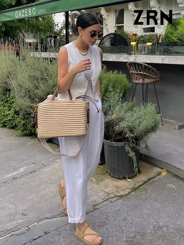 ZRN Ženski modni asimetrični prsluk s prednjim gumbima Vintage V izrez bez rukava Ženska gornja odjeća Chic Top prsluk