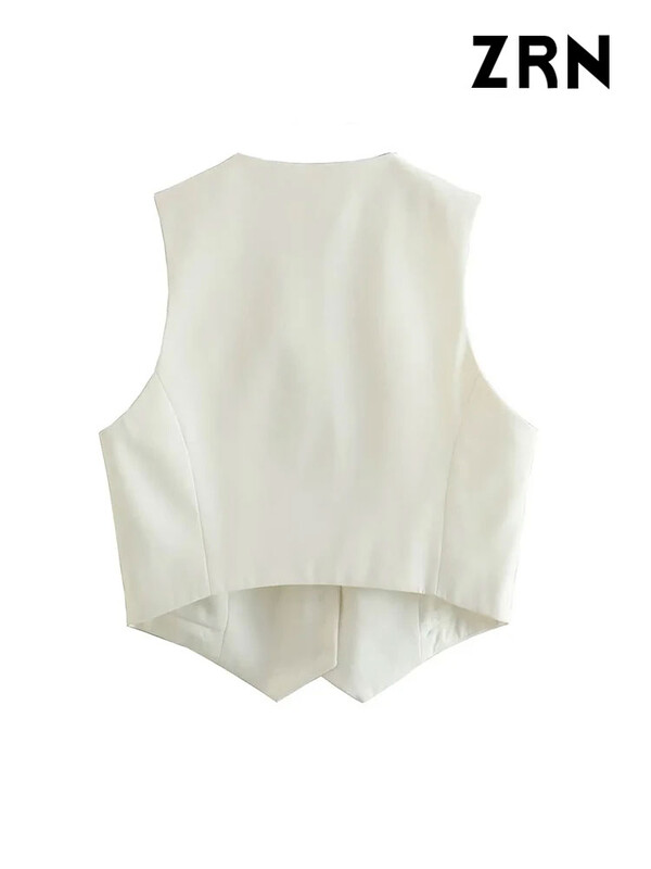 ZRN Ženski modni asimetrični prsluk s prednjim gumbima Vintage V izrez bez rukava Ženska gornja odjeća Chic Top prsluk
