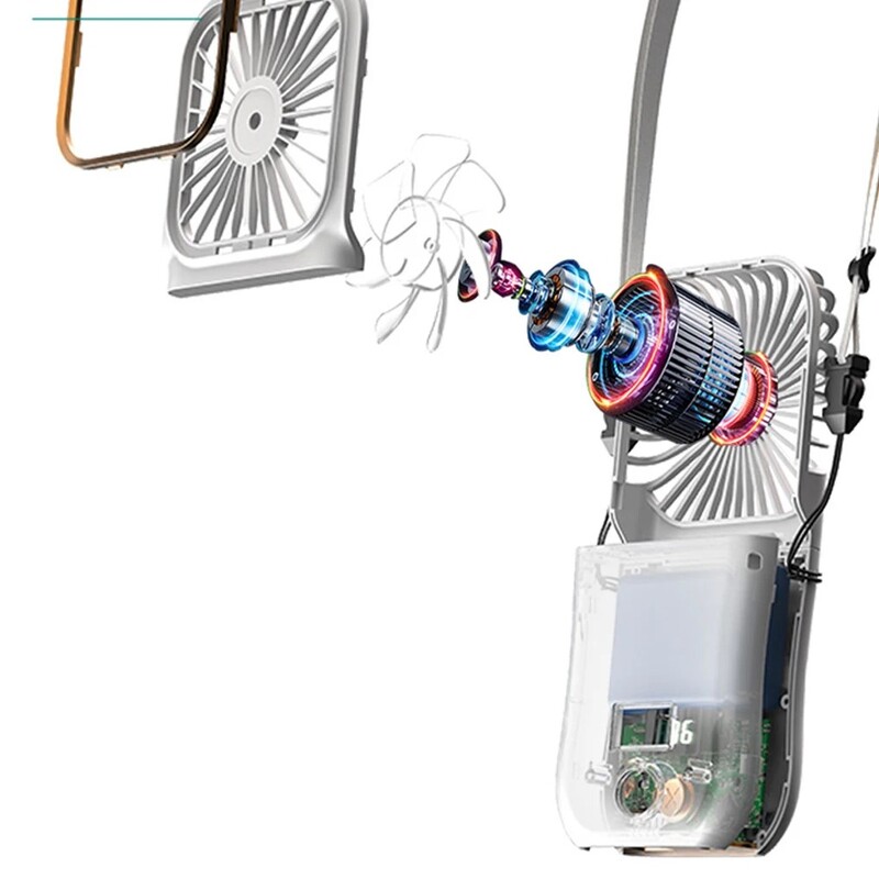 Rippuvad kaelaventilaatorid Mini kaasaskantav kokkupandav USB-laadimine 3000 mAh Power Bank kaasaskantav käeshoitav lauaarvuti multifunktsionaalne ventilaator