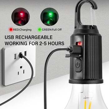 Εξωτερική επαναφορτιζόμενη λάμπα LED USB Λαμπτήρες υψηλής φωτεινότητας Φωτισμός έκτακτης ανάγκης Hook Up Camping Fishing Φορητά νυχτερινά φώτα φαναριού