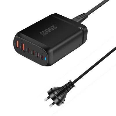 Nou încărcător de birou GaN de 200 W Încărcător USB tip C PD cu 6 porturi Încărcător rapid 3.0 Încărcător rapid Încărcător USB mobil