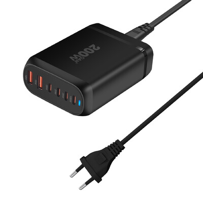 Nou încărcător de birou GaN de 200 W Încărcător USB tip C PD cu 6 porturi Încărcător rapid 3.0 Încărcător rapid Încărcător USB mobil