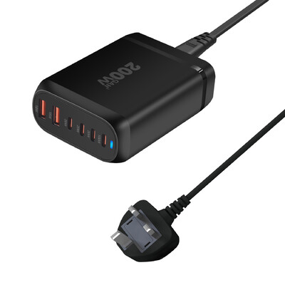Nou încărcător de birou GaN de 200 W Încărcător USB tip C PD cu 6 porturi Încărcător rapid 3.0 Încărcător rapid Încărcător USB mobil