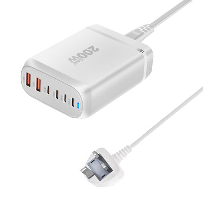 Nou încărcător de birou GaN de 200 W Încărcător USB tip C PD cu 6 porturi Încărcător rapid 3.0 Încărcător rapid Încărcător USB mobil